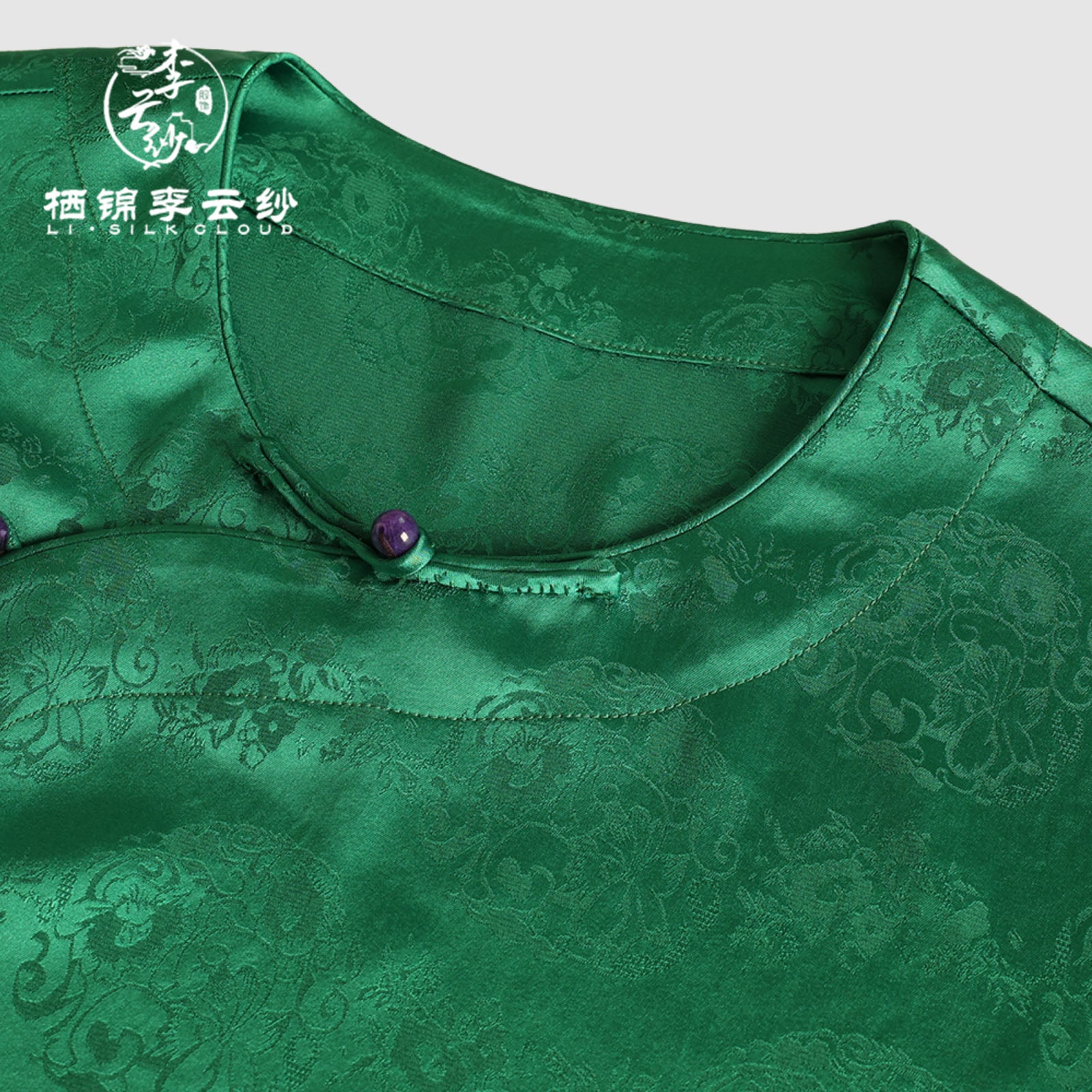 Short Sleeve Blouse Comfortable Breathable, Oriental Style Top Guangdong Black Pearl Gambiered Guangdong Gauze xiangyunsha