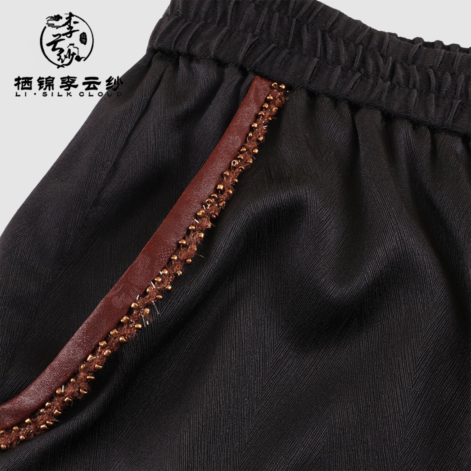 Long Trousers，100% Mulberry Silk Soft Breathable Fabric Guangdong Black Pearl Gambiered Guangdong Gauze xiangyunsha