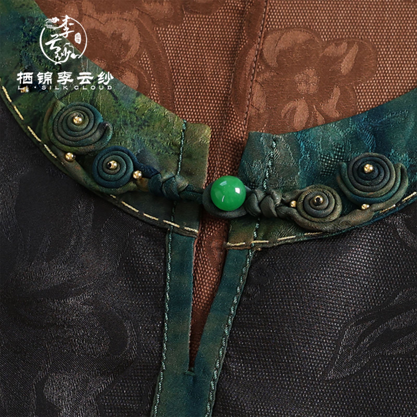Dress，100% Mulberry Silk, Elegant Traditional Oriental Design Guangdong Black Pearl Gambiered Guangdong Gauze xiangyunsha