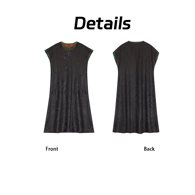 Dress，100% Mulberry Silk, Elegant Traditional Oriental Design Guangdong Black Pearl Gambiered Guangdong Gauze xiangyunsha