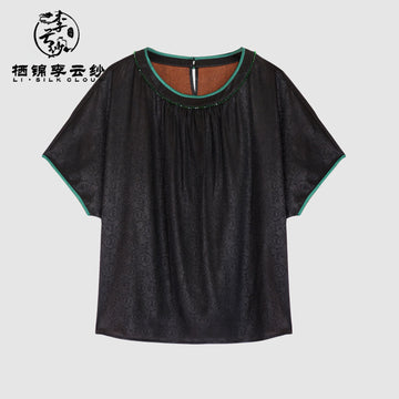 Short Sleeve Blouse - Oriental Style, Lightweight Breathable Guangdong Black Pearl Gambiered Guangdong Gauze xiangyunsha