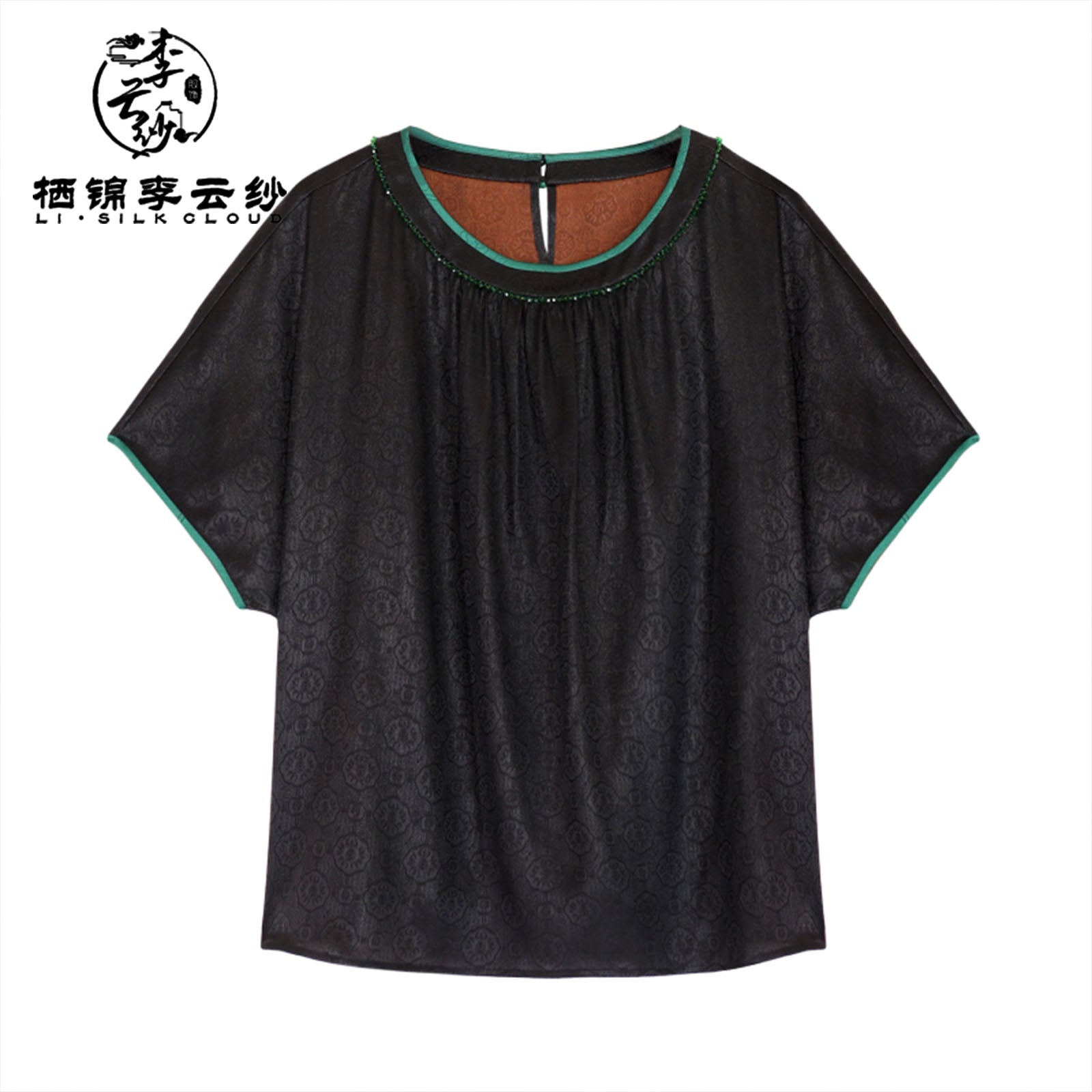 Short Sleeve Blouse - Oriental Style, Lightweight Breathable Guangdong Black Pearl Gambiered Guangdong Gauze xiangyunsha