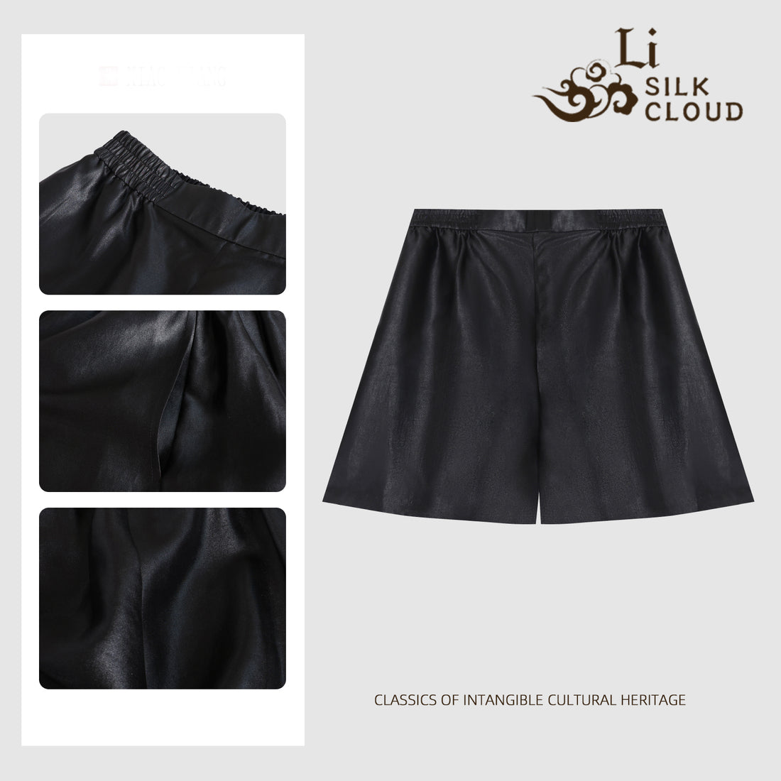 Xiangyunsha Chinese Silk Shorts 3D Cut | hidden PocketslSlim & Breathe Guangdong Black Pearl GambieredGuangdong Gauze xiangyunsha Soft Gold