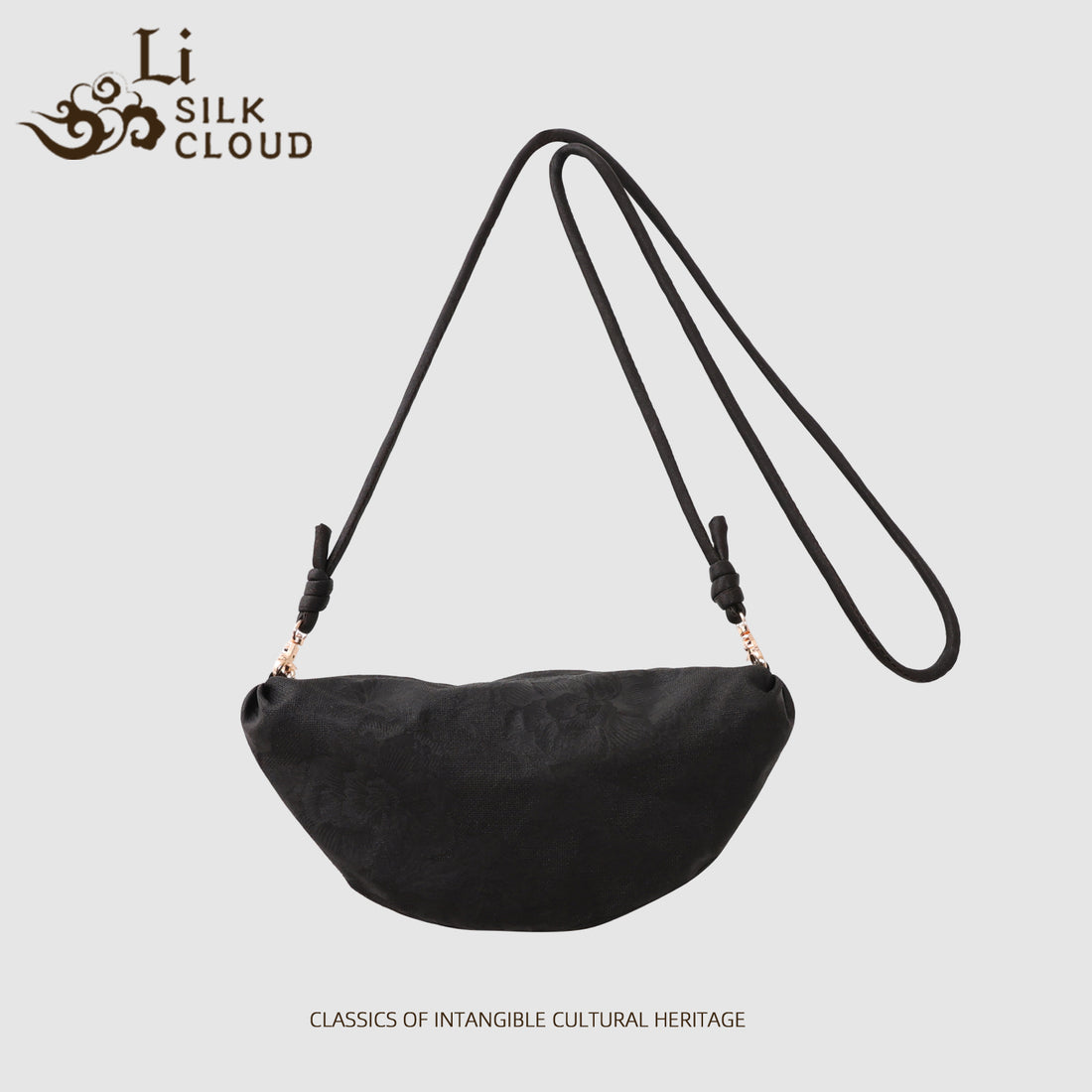 Crossbody Bag - Chinese Style Elements, Classic Oriental Shoulder Bag Guangdong Black Pearl Gambiered Guangdong Gauze xiangyunsha