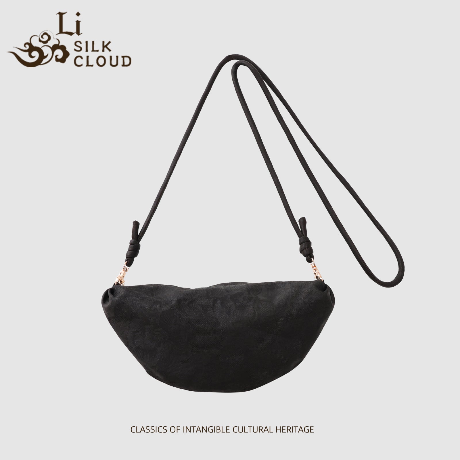 Crossbody Bag - Chinese Style Elements, Classic Oriental Shoulder Bag Guangdong Black Pearl Gambiered Guangdong Gauze xiangyunsha