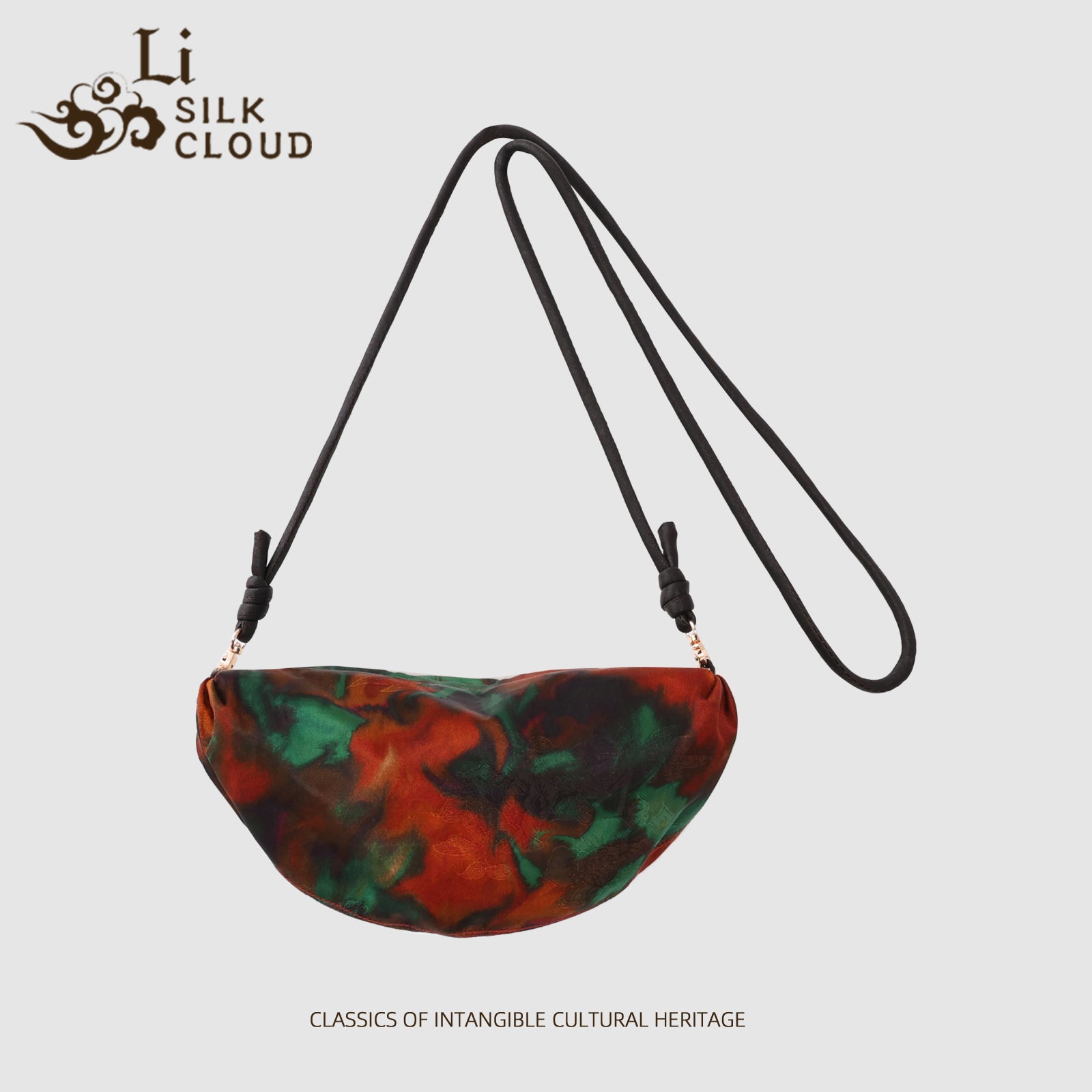 Crossbody Bag - Chinese Style Elements, Classic Oriental Shoulder Bag Guangdong Black Pearl Gambiered Guangdong Gauze xiangyunsha
