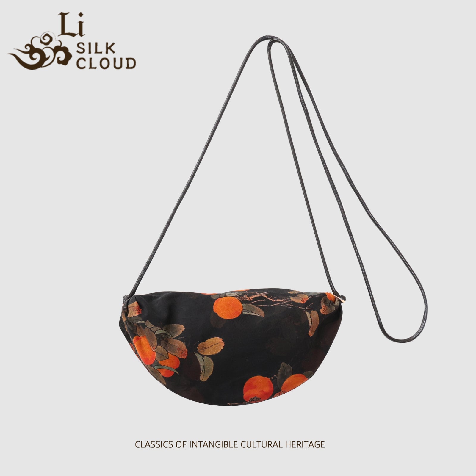 Crossbody Bag - Chinese Style Elements, Classic Oriental Shoulder Bag Guangdong Black Pearl Gambiered Guangdong Gauze xiangyunsha