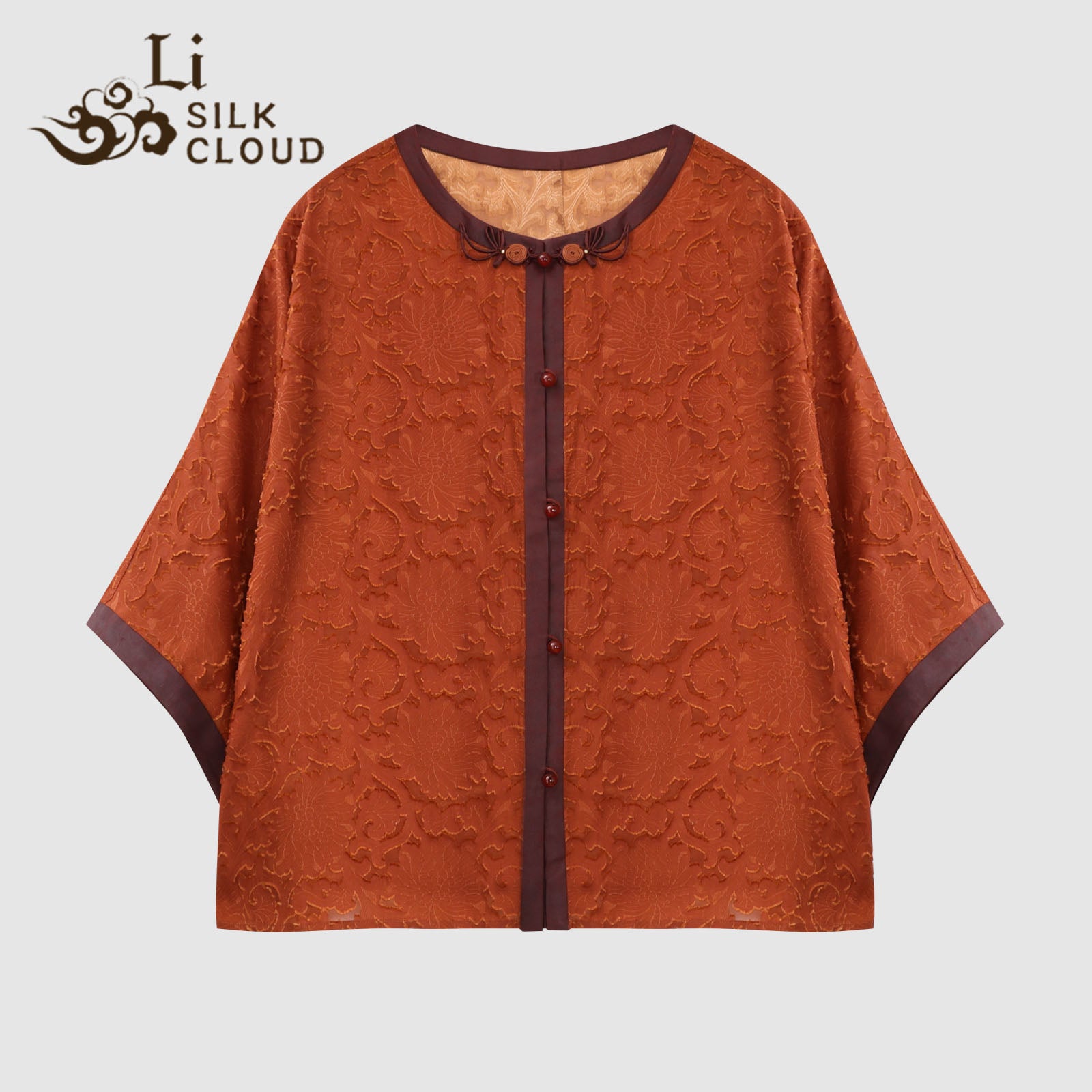 Hand-Embroidered Jacket pure Silk Xiangyunsha Chinesestyle | Adjustable Knots + 3D Drape Guangdong Black PearlGambiered Guangdong Gauze xiangyunsha Soft Go
