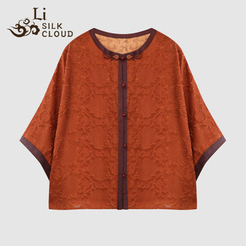 Hand-Embroidered Jacket pure Silk Xiangyunsha Chinesestyle | Adjustable Knots + 3D Drape Guangdong Black PearlGambiered Guangdong Gauze xiangyunsha Soft Go