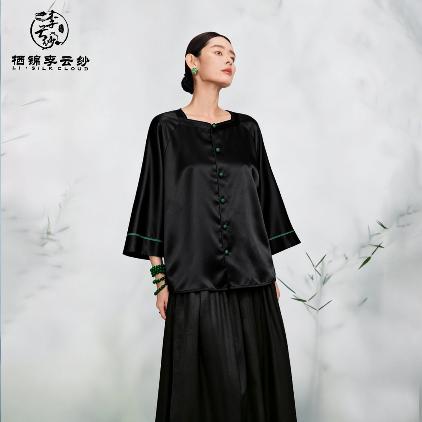 Top, Natural Tuberose Dye, Retro & Elegant Guangdong Black Pearl Gambiered Guangdong Gauze xiangyunsha