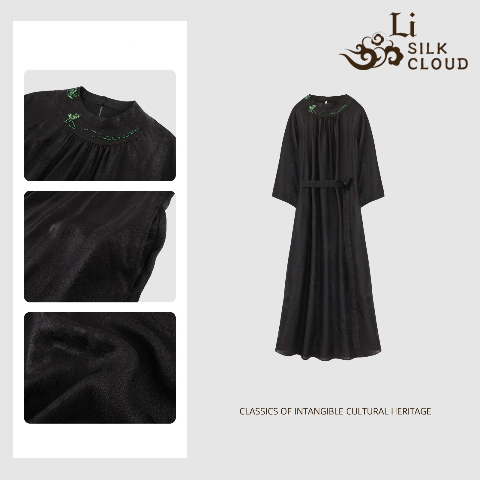 Dress, Silk Texture, Dual-Use for Work & Dates Guangdong Black Pearl Gambiered Guangdong Gauze xiangyunsha