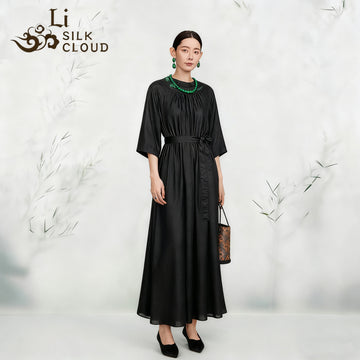 Dress, Silk Texture, Dual-Use for Work & Dates Guangdong Black Pearl Gambiered Guangdong Gauze xiangyunsha