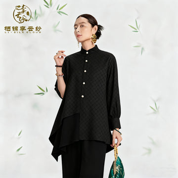 Top, Natural Tuberose Dye, Retro & Elegant Guangdong Black Pearl Gambiered Guangdong Gauze xiangyunsha