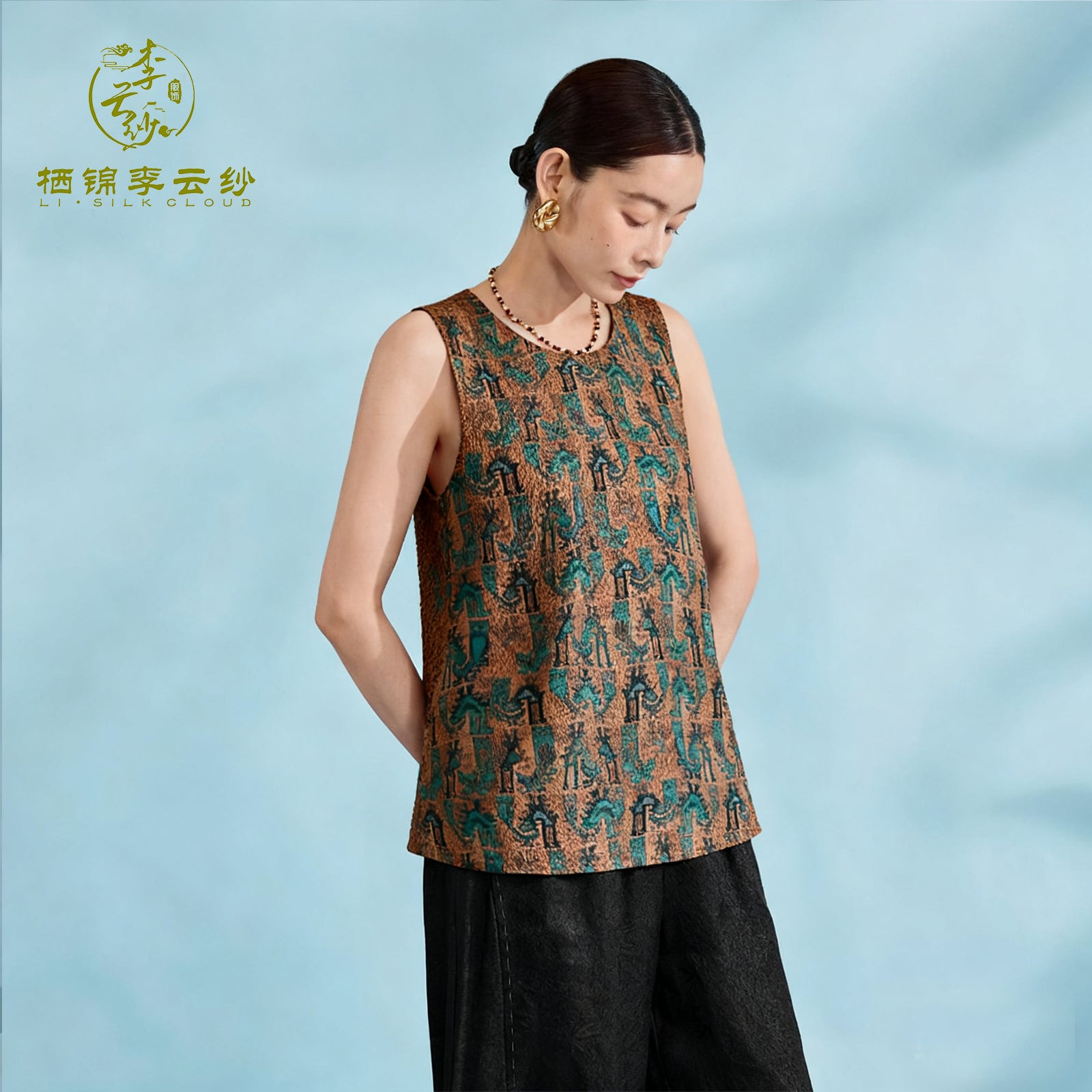 Vest, Neat Cutting, Slimming & Highlights Waistline, Looks Elegant with Wide-Leg Pants Guangdong Black Pearl Gambiered Guangdong Gauze xiangyunsha