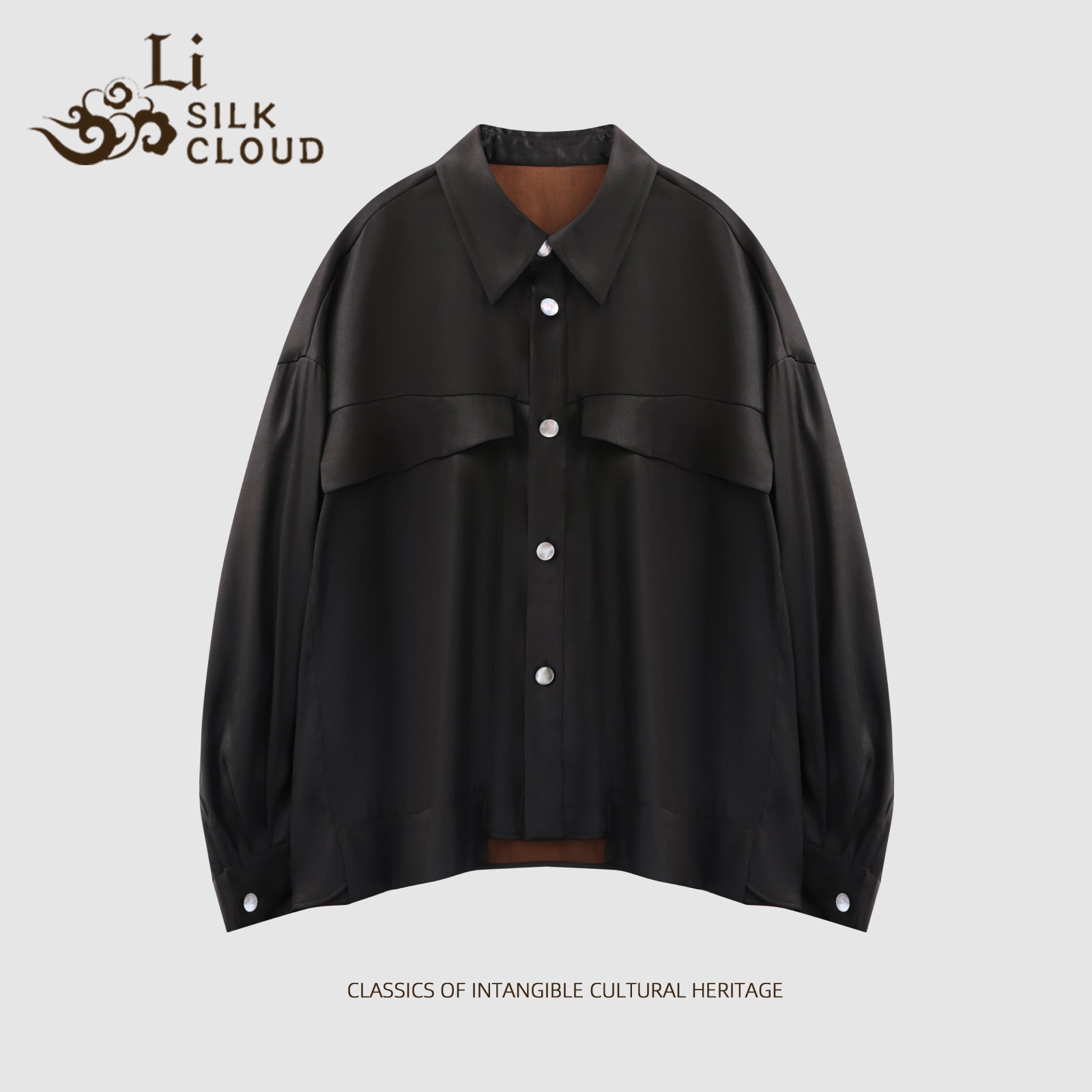 Shirt, Natural Tuberose Dye, Retro Lapel for Elegance Guangdong Black Pearl Gambiered Guangdong Gauze xiangyunsha