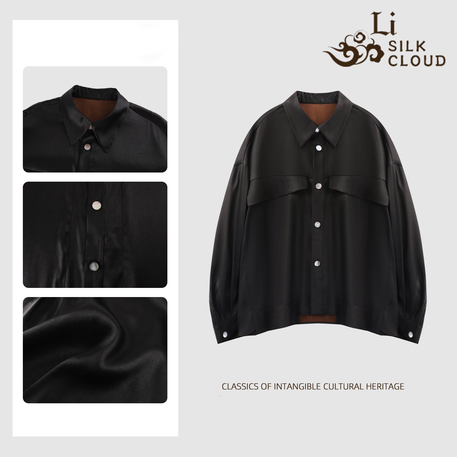 Shirt, Natural Tuberose Dye, Retro Lapel for Elegance Guangdong Black Pearl Gambiered Guangdong Gauze xiangyunsha
