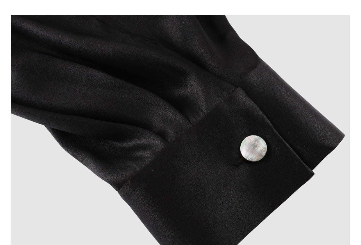 Shirt, Natural Tuberose Dye, Retro Lapel for Elegance Guangdong Black Pearl Gambiered Guangdong Gauze xiangyunsha