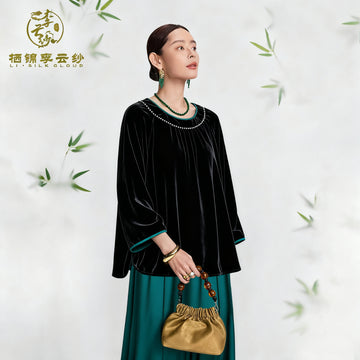 Top, Silk Blend, Windproof & Breathable, Layering Style for Early Autumn Commute Guangdong Black Pearl Gambiered Guangdong Gauze xiangyunsha