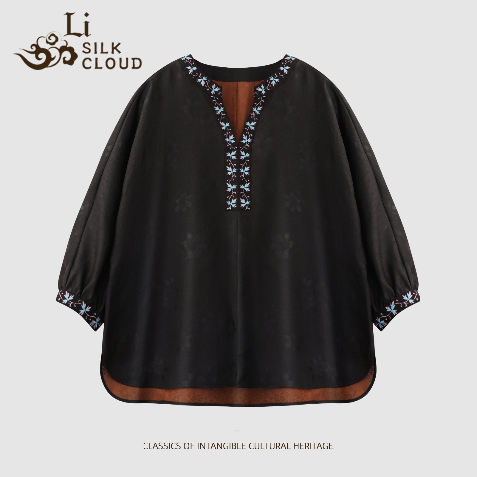 Top, Natural Tuberose Dye, Retro & Elegant Guangdong Black Pearl Gambiered Guangdong Gauze xiangyunsha