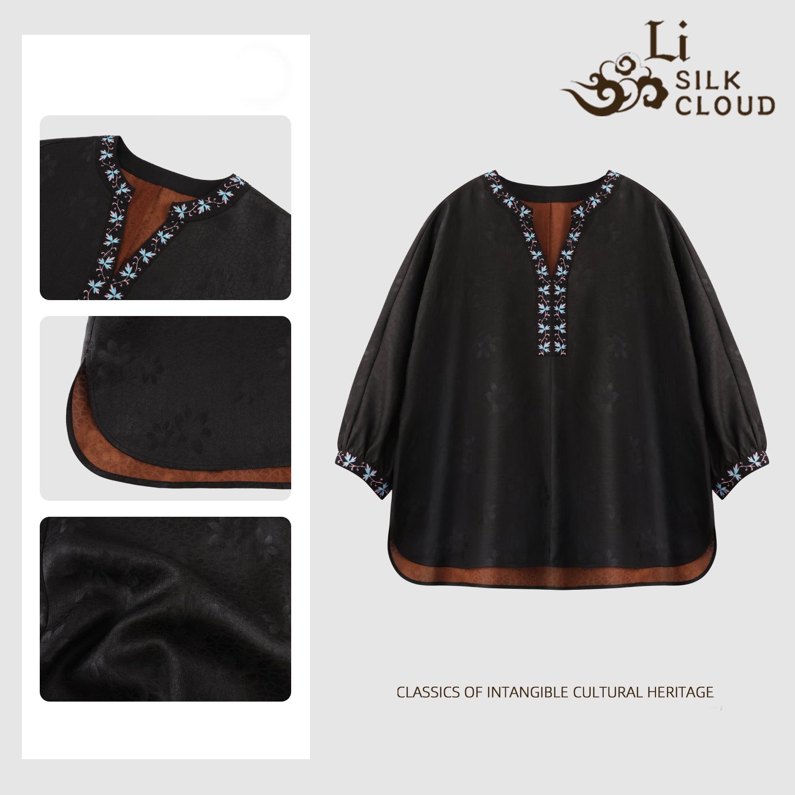 Top, Natural Tuberose Dye, Retro & Elegant Guangdong Black Pearl Gambiered Guangdong Gauze xiangyunsha