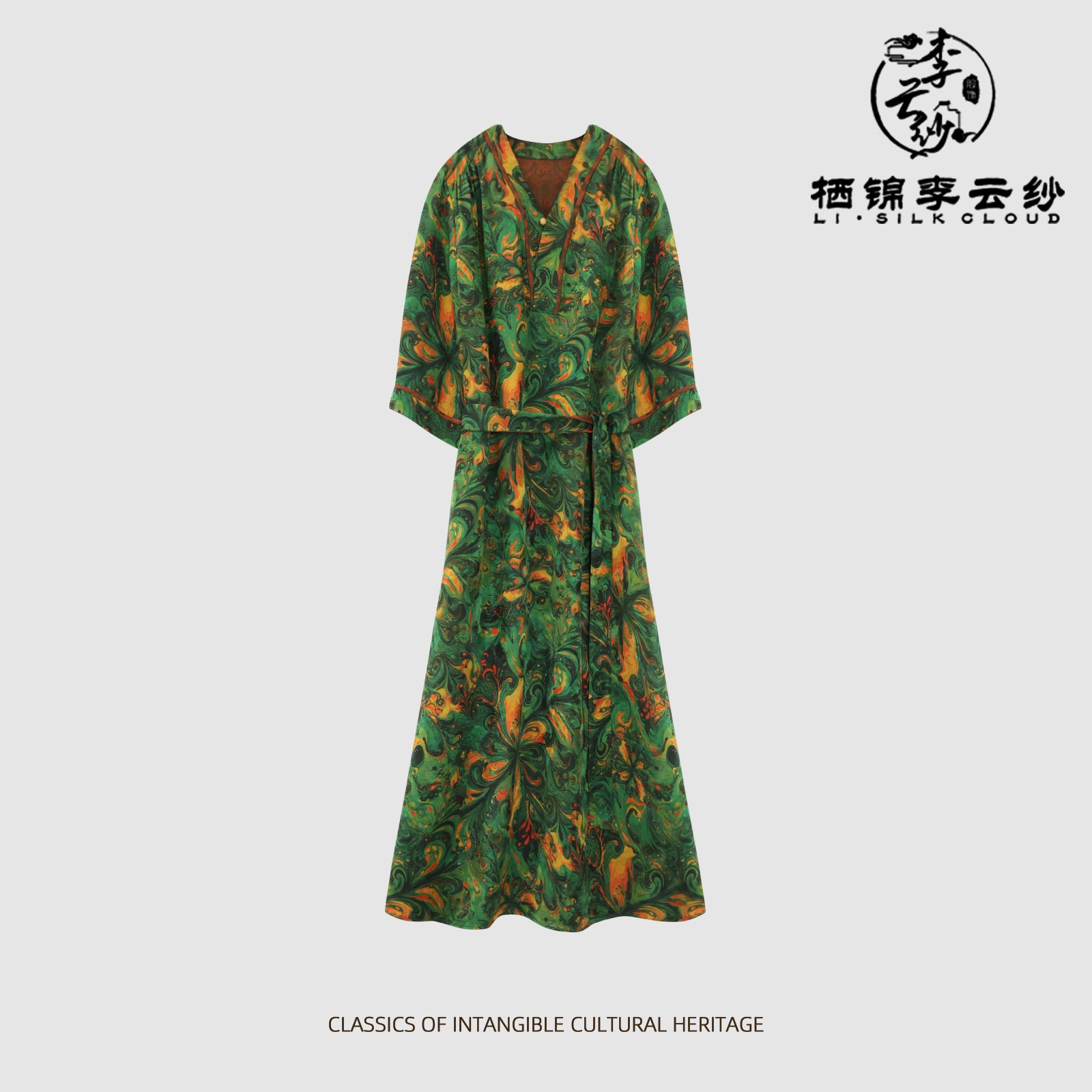 Dress, Natural Tuberose Dye, Retro Waist-Cinching for Elegance Guangdong Black Pearl Gambiered Guangdong Gauze xiangyunsha