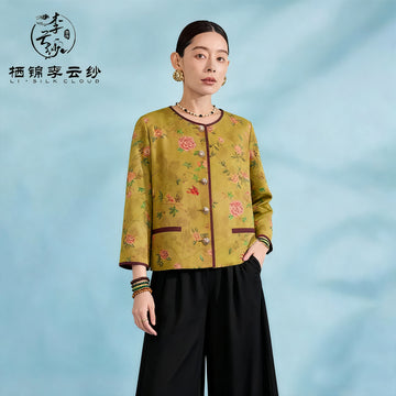 Jacket, Silk Blend, Windproof & Lightweight, Must-Have for Early Autumn Layering Guangdong Black Pearl Gambiered Guangdong Gauze xiangyunsha