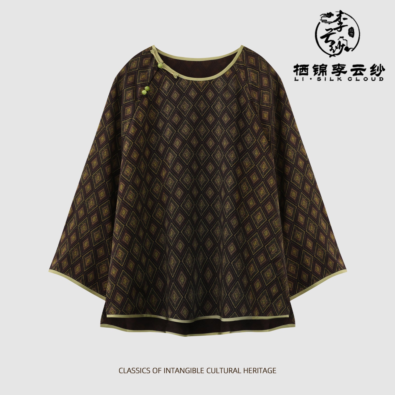 Top, Plant-Dyed Eco-Fabric, Neat Cutting, Slimming & Highlights Shoulders/Neck, Dual-Use for Work & Dates Guangdong Black Pearl Gambiered Guangdong Gauze xiangyunsha