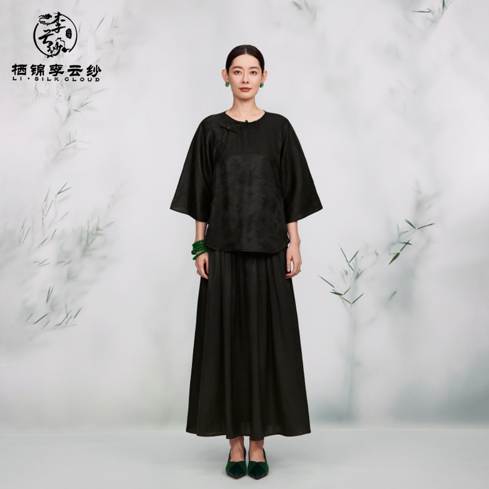 Skirt - Mulberry Silk, Retro Prints, Traditional Hanfu-Inspired Half Skirt Guangdong Black Pearl Gambiered Guangdong Gauze xiangyunsha