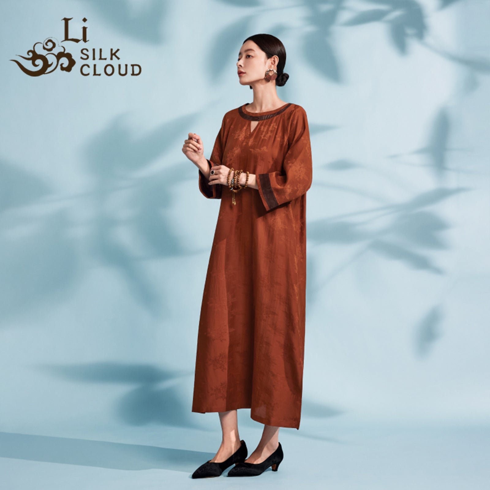 Xiangyunsha Silk Dress | Detachable Belt = 2Styles | Sweat-Free Draped Luxury Guangdong Black PearlGambiered Guangdong Gauze xiangyunsha