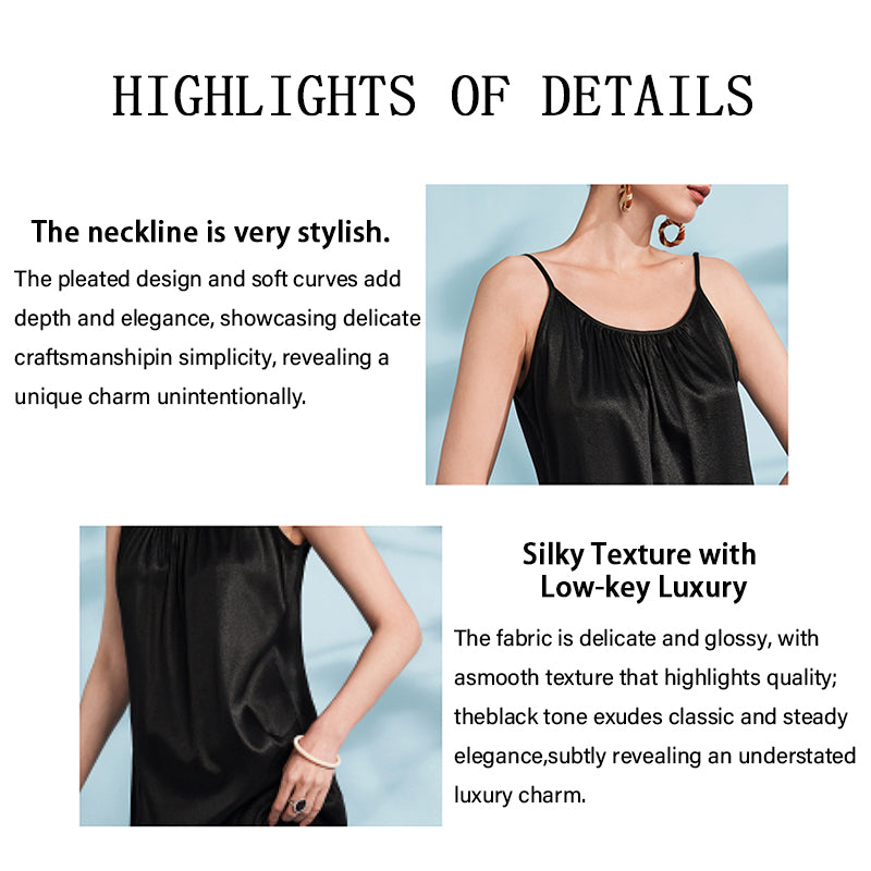 LI SILK CLOUD Women's Black Silk Xiangyunsha Slip Dress - Traditional Dyeing Craft, Stylish Camisole Design