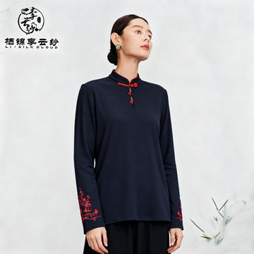 Long Sleeve Top，Classic Knot Buttons Oriental  Guangdong Black Pearl Gambiered Guangdong Gauze xiangyunsha