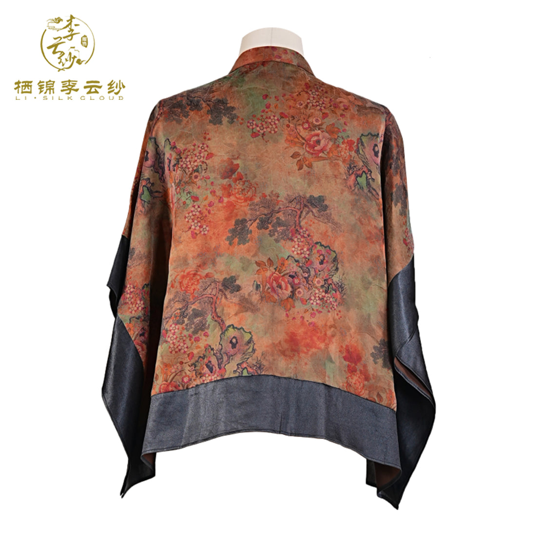 Xiangyunsha Chinese ancient customs Jacket l Hip-LengthStructured Cut | Hidden Cloud Motif Buttons l GuangdongBlack Pearl Gambiered Guangdong Gauze xiangyunsha SoftGold