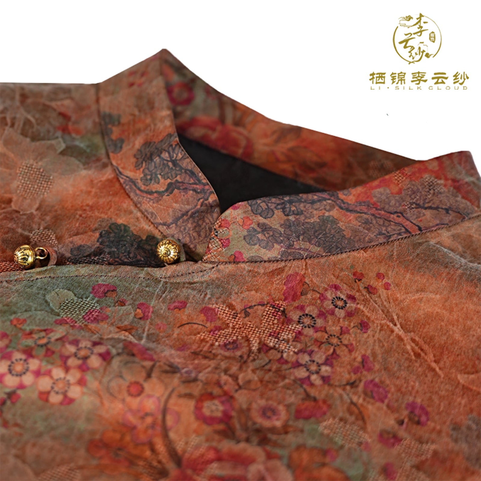 Xiangyunsha Chinese ancient customs Jacket l Hip-LengthStructured Cut | Hidden Cloud Motif Buttons l GuangdongBlack Pearl Gambiered Guangdong Gauze xiangyunsha SoftGold
