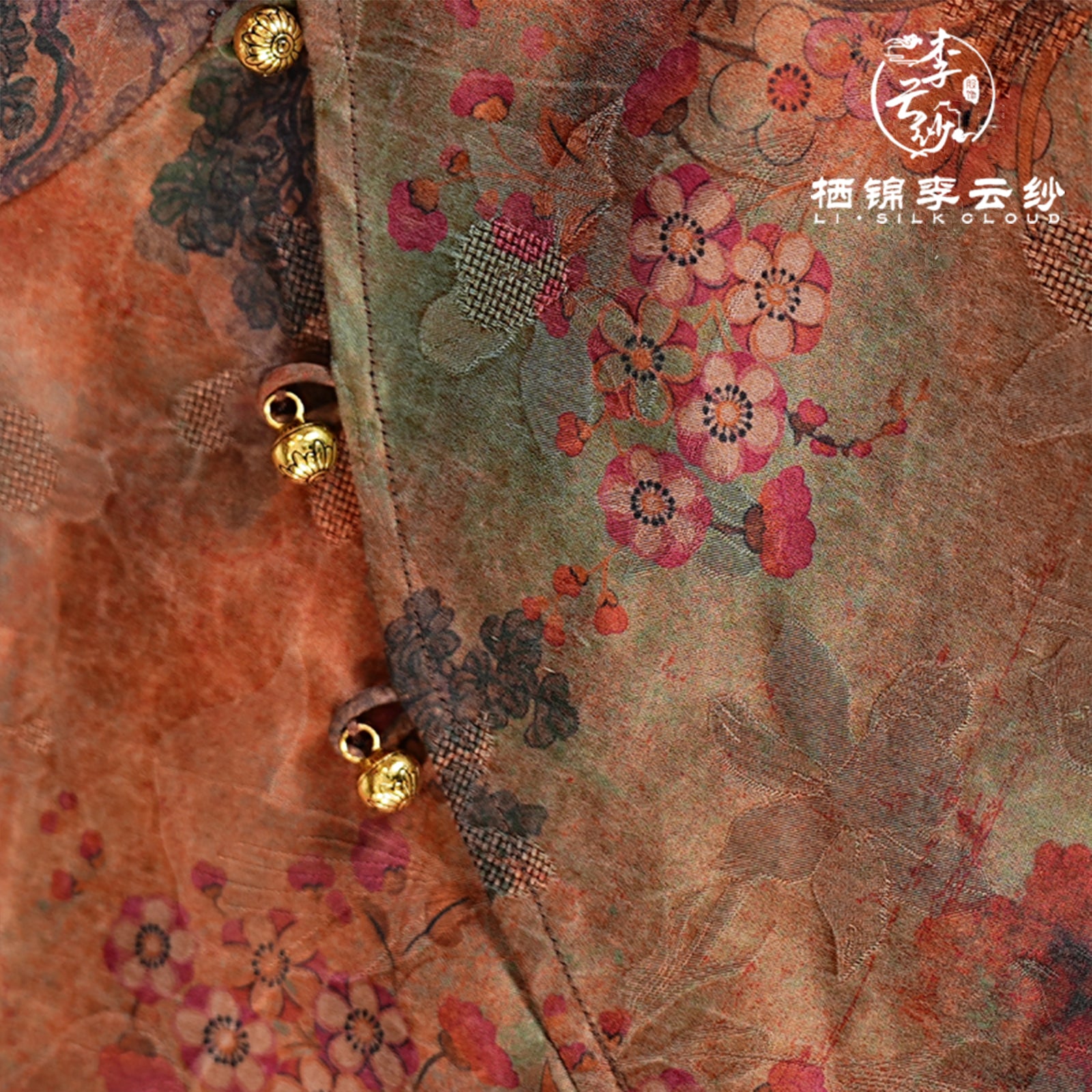 Xiangyunsha Chinese ancient customs Jacket l Hip-LengthStructured Cut | Hidden Cloud Motif Buttons l GuangdongBlack Pearl Gambiered Guangdong Gauze xiangyunsha SoftGold