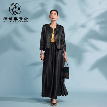 Xiangyunsha Chinese Skirt lSerenity Premium | dignifiedand silky lGuangdong Black Pearl Gambiered GuangdongGauze xiangyunsha Soft Gold