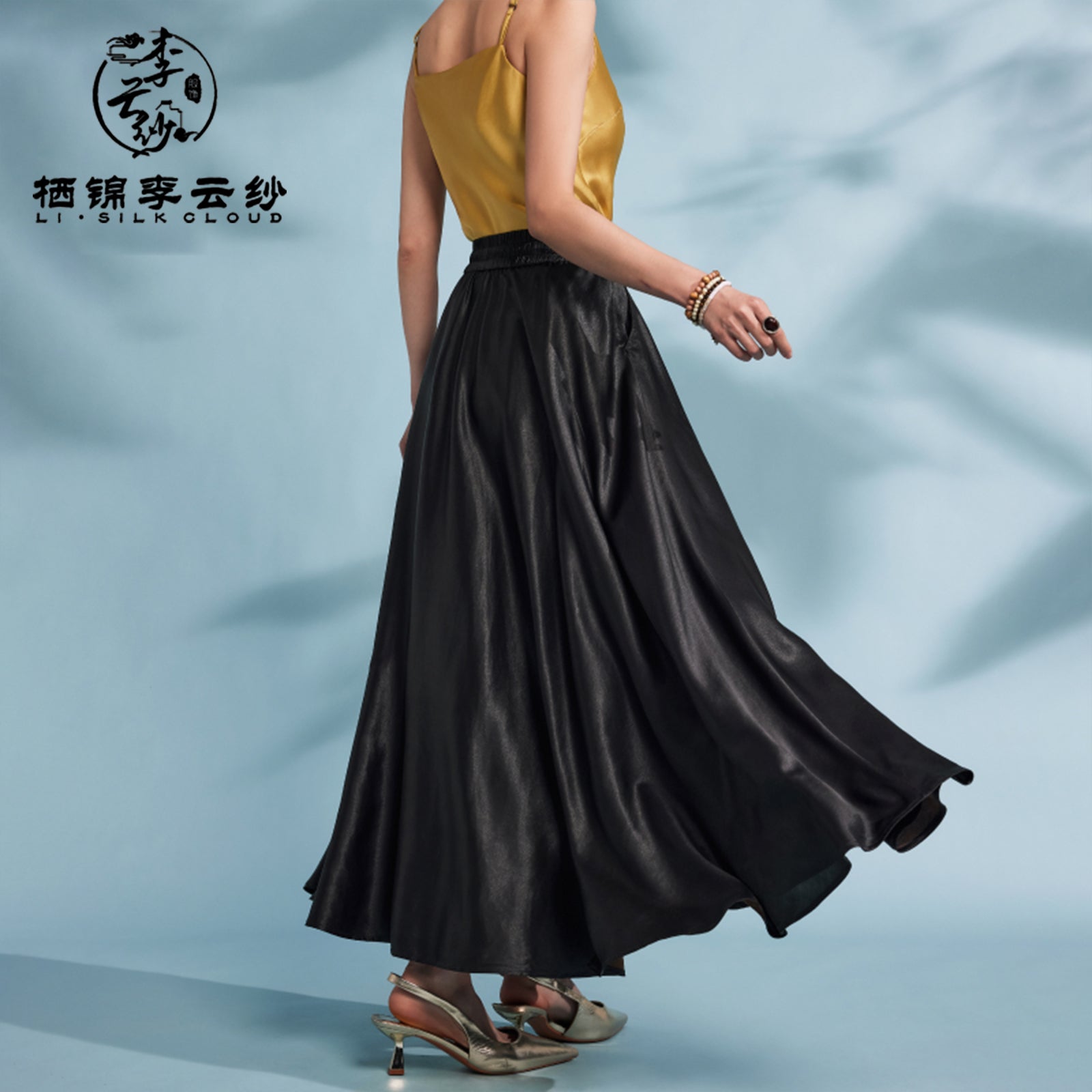 Xiangyunsha Chinese Skirt lSerenity Premium | dignifiedand silky lGuangdong Black Pearl Gambiered GuangdongGauze xiangyunsha Soft Gold
