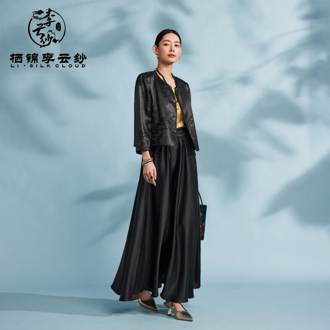 Xiangyunsha Chinese Skirt lSerenity Premium | dignifiedand silky lGuangdong Black Pearl Gambiered GuangdongGauze xiangyunsha Soft Gold