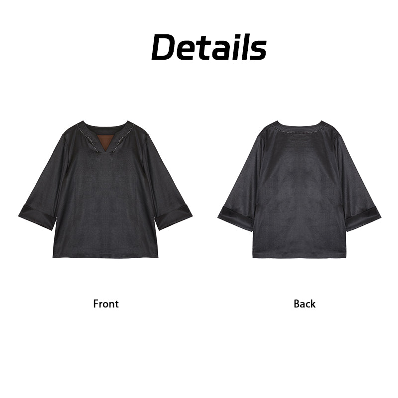 Xiangyunsha Minimalist Chinese Top lDesigner neckline lLuxe Silk Cloud-Like Guangdong Black Pearl GambieredGuangdong Gauze xiangyunsha Soft Gold