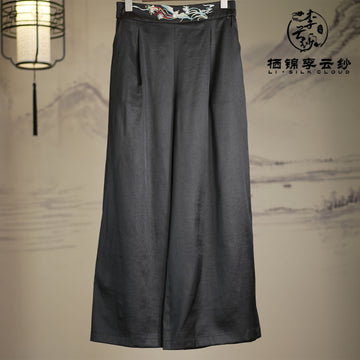 Hand-embroidered casual pants |3D embroidered waistband Artwork around the waist Guangdong Black Pearl Gambiered Guangdong Gauze xiangyunsha