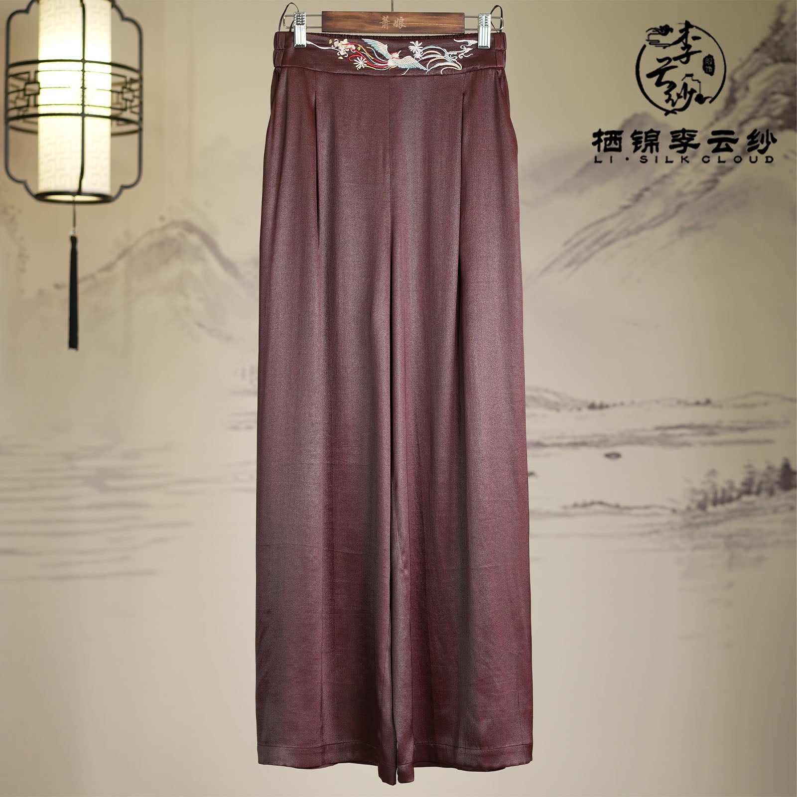 Hand-embroidered casual pants |3D embroidered waistband Artwork around the waist Guangdong Black Pearl Gambiered Guangdong Gauze xiangyunsha