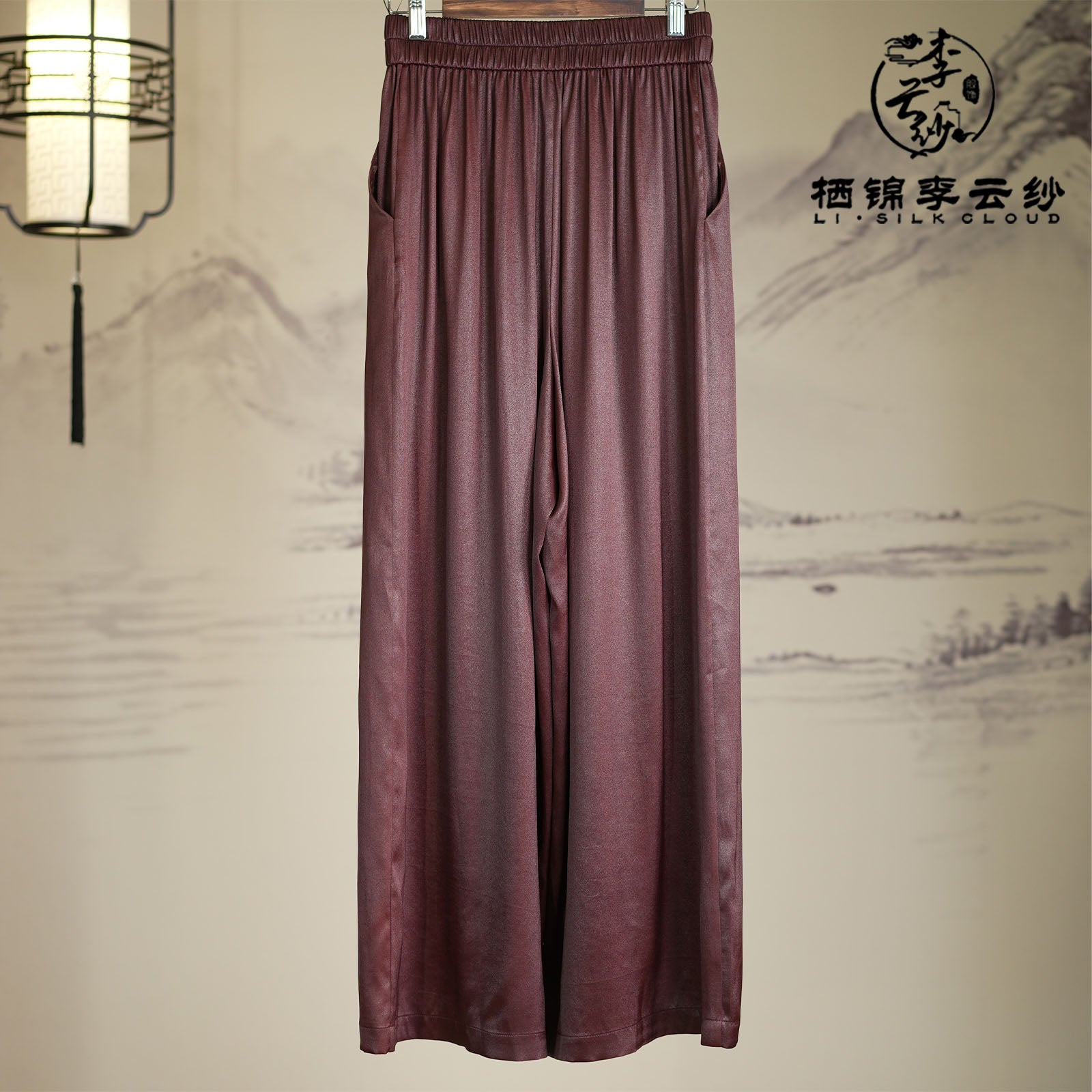 Hand-embroidered casual pants |3D embroidered waistband Artwork around the waist Guangdong Black Pearl Gambiered Guangdong Gauze xiangyunsha