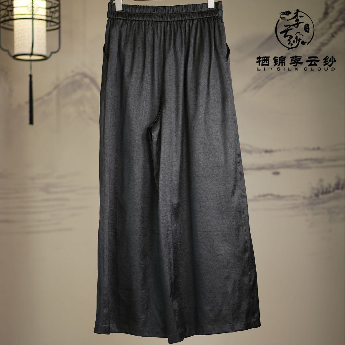 Hand-embroidered casual pants |3D embroidered waistband Artwork around the waist Guangdong Black Pearl Gambiered Guangdong Gauze xiangyunsha