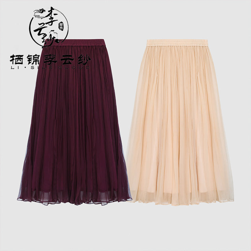 LI SILK CLOUD Handcrafted Plus Size Xiangyunsha Silk Dress Midi Skirt for Women Loose Breathable Summer Elegant Women's Clothes
