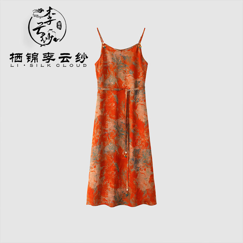 LI SILK CLOUD Silk Xiangyunsha Silk Mulberry Premium Handmade Fall Dress for Women Loose Strapless Dresses Elegant Woman Clothes