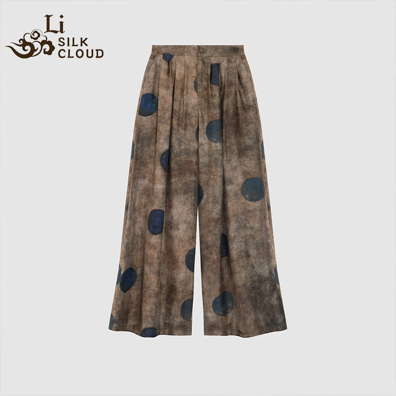 LI SILK CLOUD Plus Size Xiangyunsha Silk Wide Leg Pants Elastic Waist Loose Breathable Cooling Summer Elegant for Women Clothes