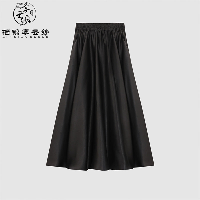 LI SILK CLOUD Dress High Waist Slimming Draping Mulberry Silk Autumn Midi Dress