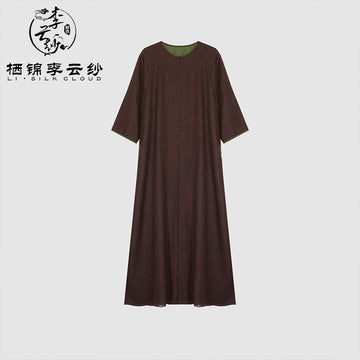 LI SILK CLOUD Vintage Style Autumn Long-Sleeve Dress - Ruffled Details, Soft Fabric, Casual Fall Gown Guangdong Black Pearl