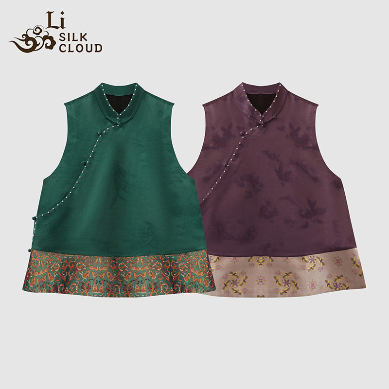 LI SILK CLOUD xiangyunsha Handmade Traditional Silk Vest- Skin-Friendly Silk Fabric,Comfortable Daily Guangdong Black Pearl