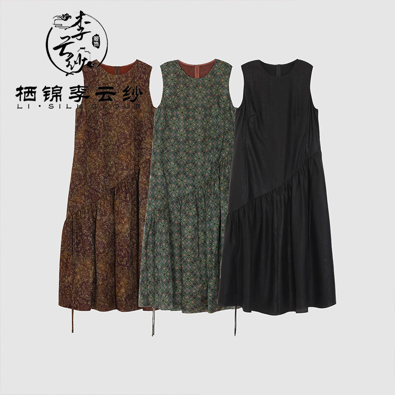 LI SILK CLOUD Silk Xiangyunsha Silk Mulberry Premium Handmade Fall Dress for Women Loose Strapless Dresses Elegant Woman Clothes