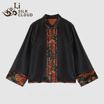 LI SILK CLOUD xiangyunsha  Blouse - Skin-Friendly Soft Fabric, Glossy Texture, Traditional Guangdong Black Pearl Guangdong Gauze